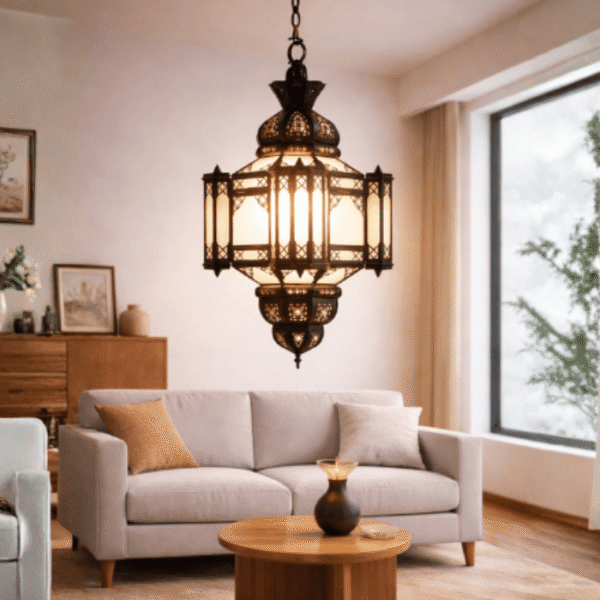 Moroccan Milk Glass Hanging Lamp | Handmade Boho Pendant Light