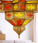 Moroccan Red & Yellow Mosaic Glass Pendant Lamp - Image 6