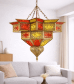 Moroccan red yellow mosaic glass pendant