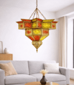 Moroccan Red & Yellow Mosaic Glass Pendant Lamp - Image 2