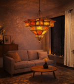 Moroccan Red & Yellow Mosaic Glass Pendant Lamp - Image 3
