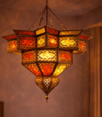 Moroccan Red & Yellow Mosaic Glass Pendant Lamp - Image 4