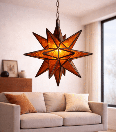 Moroccan Star Glass Hanging Lamp — Brown