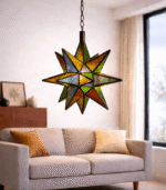 Multicolor Moroccan Star Glass Hanging Lamp — Rainbow Mosaic Handmade