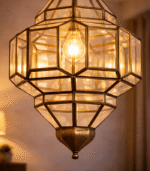 Moroccan Vintage Brass Glass Hanging Lamp - Image 2