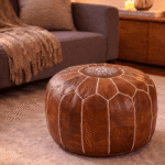 Original Dark Brown Moroccan Leather Pouffe handmade by artisans in Marrakech