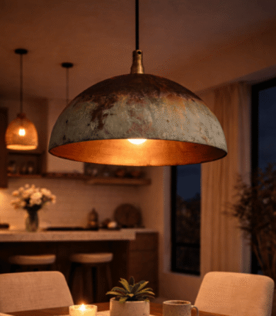 Handmade oxidized brass Moroccan hanging lamp with vintage artisan finish