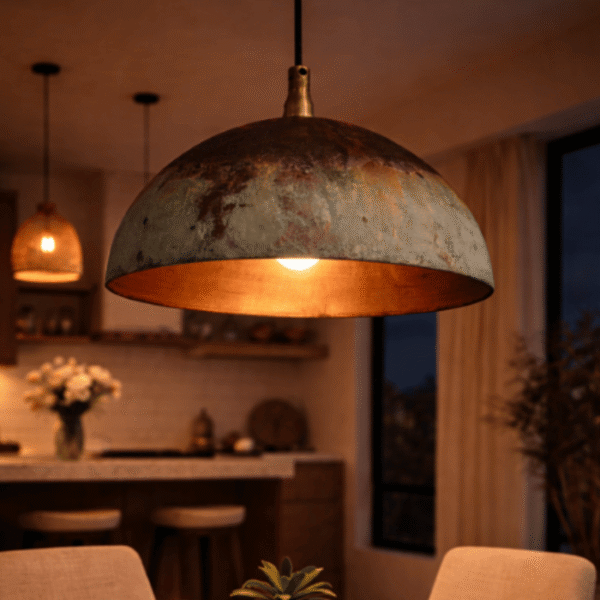 Handmade oxidized brass Moroccan hanging lamp with vintage artisan finish