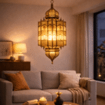 Traditional Moroccan pendant lamp hanging from ceiling
