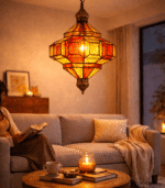 Yellow and Red Moroccan Glass Hanging Lamp - Image 8