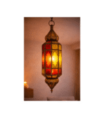 Yellow and Red Moroccan Glass Hanging Lamp - Image 3