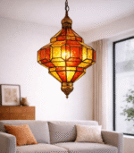 Yellow and Red Moroccan Glass Hanging Lamp - Image 4