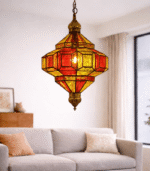 Yellow and Red Moroccan Glass Hanging Lamp - Image 5