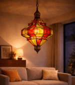 Yellow and Red Moroccan Glass Hanging Lamp - Image 6