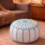 handcrafted white leather Moroccan ottoman pouf