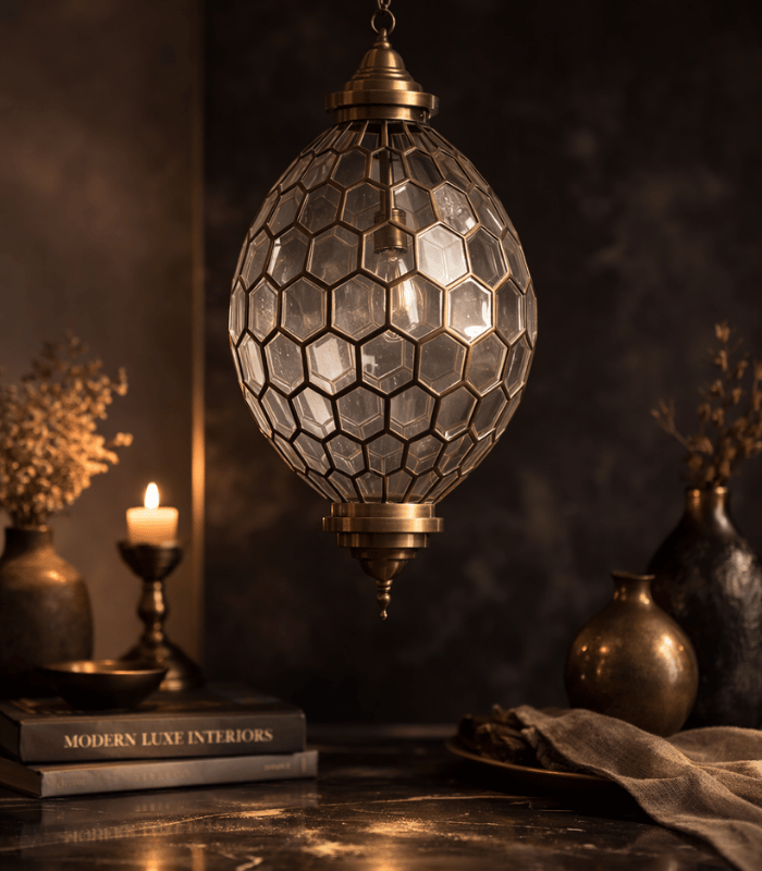 Vintage Moroccan Clear Glass Ceiling Lamp - Image 7