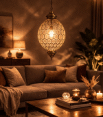 Vintage Moroccan Clear Glass Ceiling Lamp - Image 8
