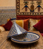 Traditional Hand-Painted Moroccan Ceramic Tagine with Red & Yellow Geometric Pattern - Image 4