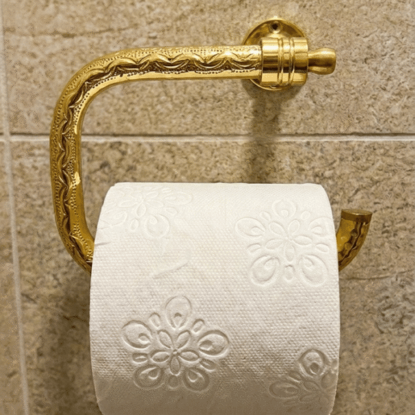 Hand-Engraved Unlacquered Brass Toilet Paper Holder With Artisan Detailing