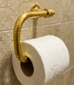 Handmade hammered brass toilet paper holder with unlacquered Moroccan finish
