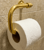 Handmade hammered brass toilet paper holder with unlacquered Moroccan finish