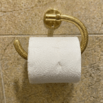 Handcrafted Moroccan brass toilet paper holder with hammered texture
