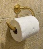Handcrafted Moroccan brass toilet paper holder with hammered texture