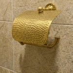 Solid unlacquered hammered brass Moroccan toilet paper holder handcrafted by artisans