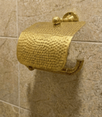 Solid unlacquered hammered brass Moroccan toilet paper holder handcrafted by artisans