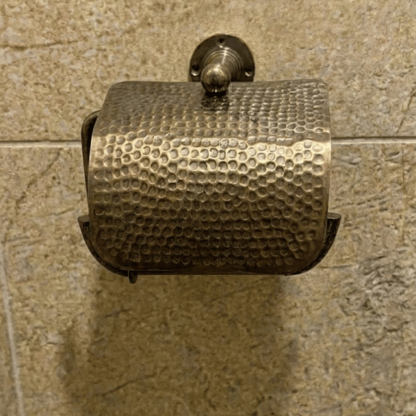 Handmade Moroccan Hammered Brass Paper Holder – Artisan Bathroom Accessory