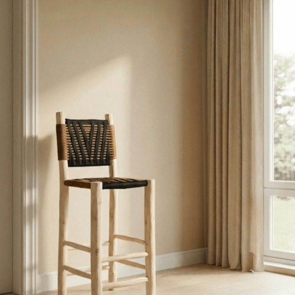 Handmade Moroccan Macrame Bar Stool – Boho Woven Artisan Seating