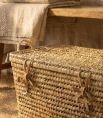 Handmade Palm Leaf Wicker Storage Trunk with Leather - Image 6