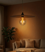 Handmade terracotta saucer pendant lamp crafted from fired clay with a modern disc-shaped design