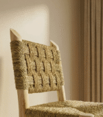 Handmade Moroccan bar stool made from laurel wood and woven rope seating