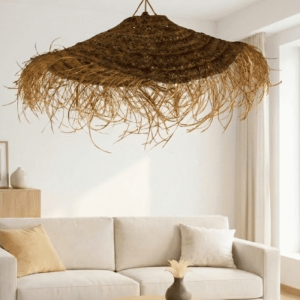 Moroccan Handwoven Straw Pendant Light | Boho Ceiling Lamp | Handmade Wicker Lampshade | Kech Beldi