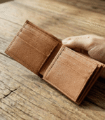 Moroccan Leather Bifold Wallet – 100% Genuine Leather Handmade in Morocco Brown, Black & Orange