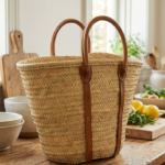 Moroccan Straw Tote Bag with Leather Handles | Handmade Marrakech Basket Bag | Boho Summer Handbag