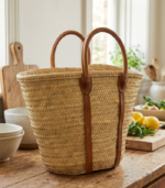Moroccan Straw Tote Bag with Leather Handles | Handmade Marrakech Basket Bag | Boho Summer Handbag