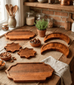 Oriental Elegance Walnut Wood Set – Handmade Moroccan Ramadan Serving Tray - Image 4