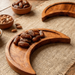 Oriental Elegance Walnut Wood Set – Handmade Moroccan Ramadan Serving Tray