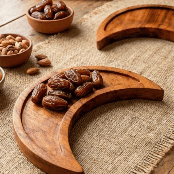 Oriental Elegance Walnut Wood Set – Handmade Moroccan Ramadan Serving Tray
