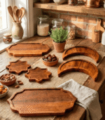 Oriental Elegance Walnut Wood Set – Handmade Moroccan Ramadan Serving Tray - Image 3