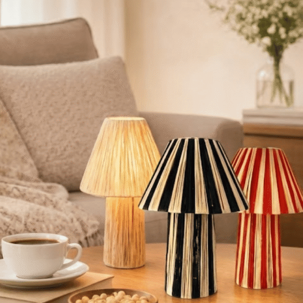 Striped Raffia Table Lampshade Handmade Woven Straw Lamp Shade Kech Beldi