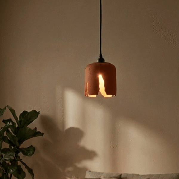 Handmade wattle terracotta pendant light crafted from natural fired clay with a woven-inspired texture